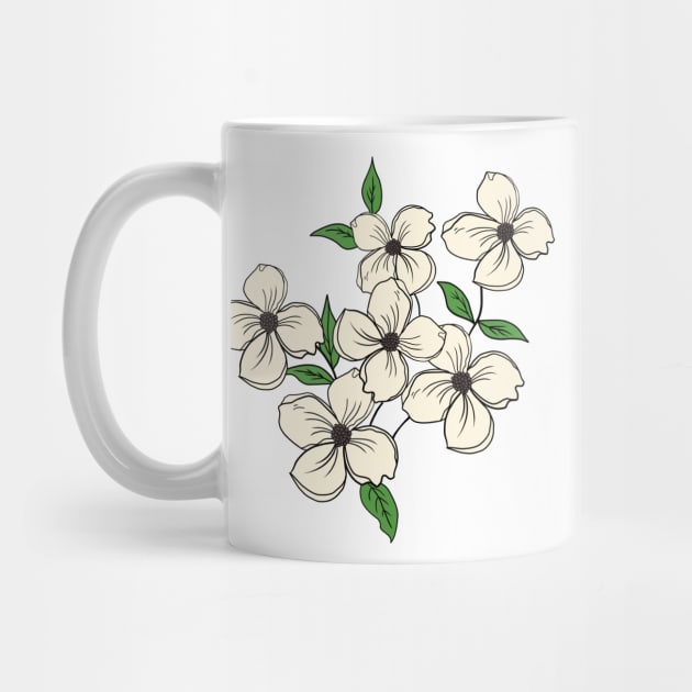 White Dogwood floral Hand Drawn Gardening Gift by Mesyo